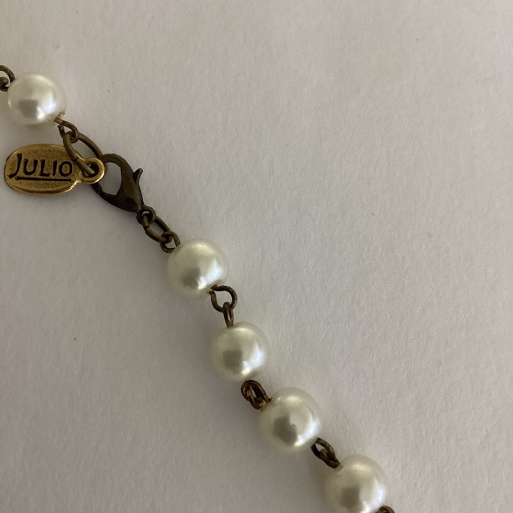 Julio Designs Necklace Mixed Pearl & Aqua Stone Gold Chain Accents Long Artisan - Picture 10 of 12